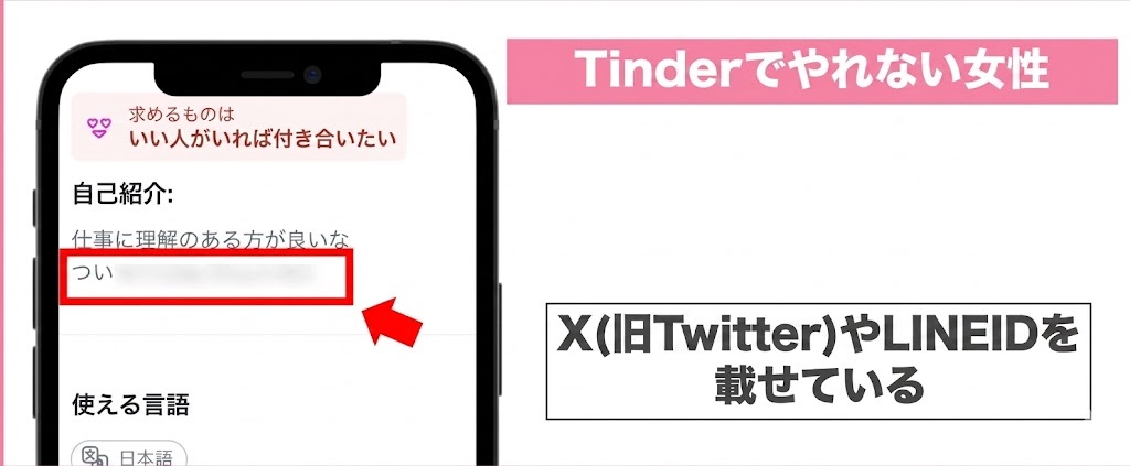 Tinderでヤレない女性(Twitterを載せている)