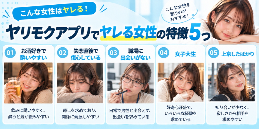 ヤリモクアプリでヤレる女性の特徴