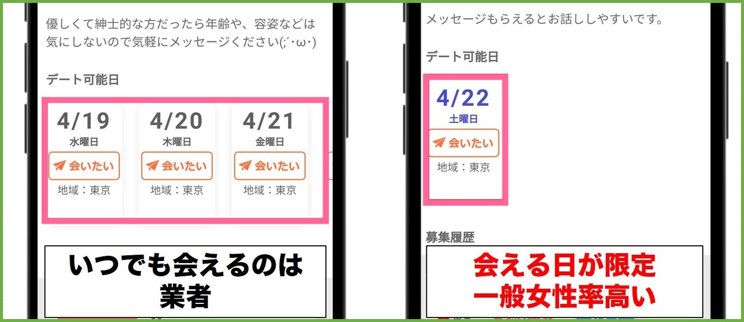 デート可能日が毎日は業者の可能性が高い